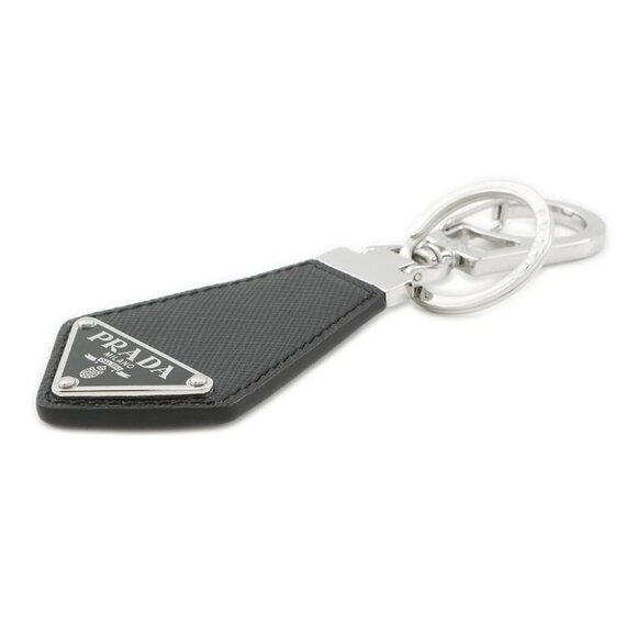 PRADA Saffiano Leather Triangle Logo Key Ring Leather Black - Picture 10 of 15
